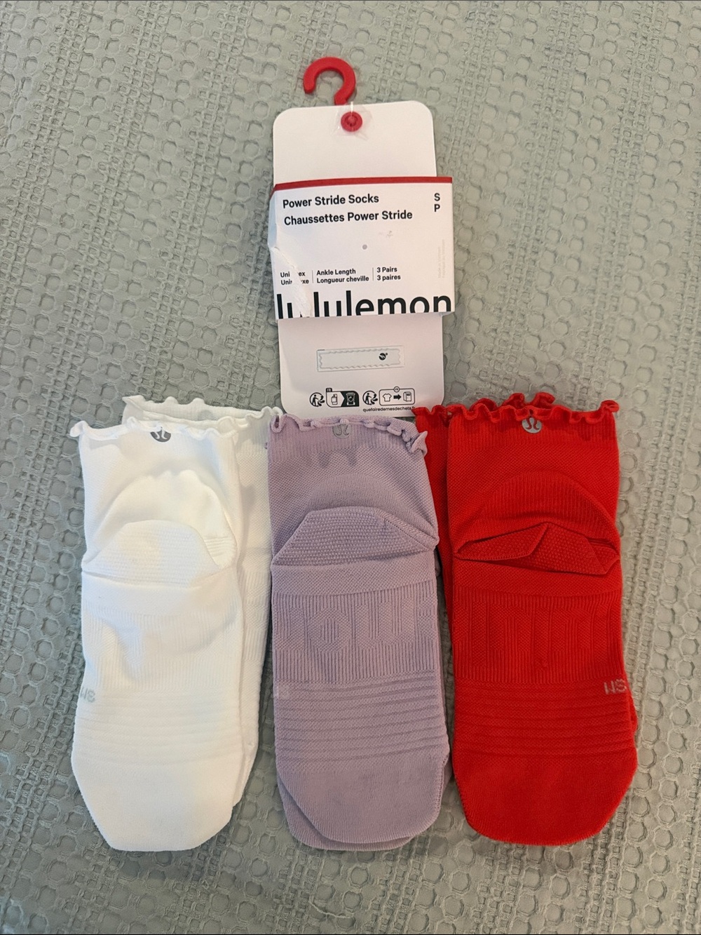 lululemon athletica Power Stride Ankle Socks - White, Lavender, Red (3-Pack)